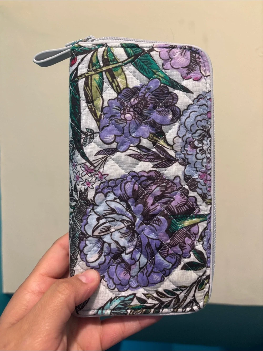 Vera Bradley Lavender Floral Quilted Zip Wallet with Green Accents - Picture 5 of 6